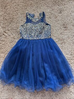 Bliss - Size 6 - Girls Royal Blue Sequin Tulle Party Dress